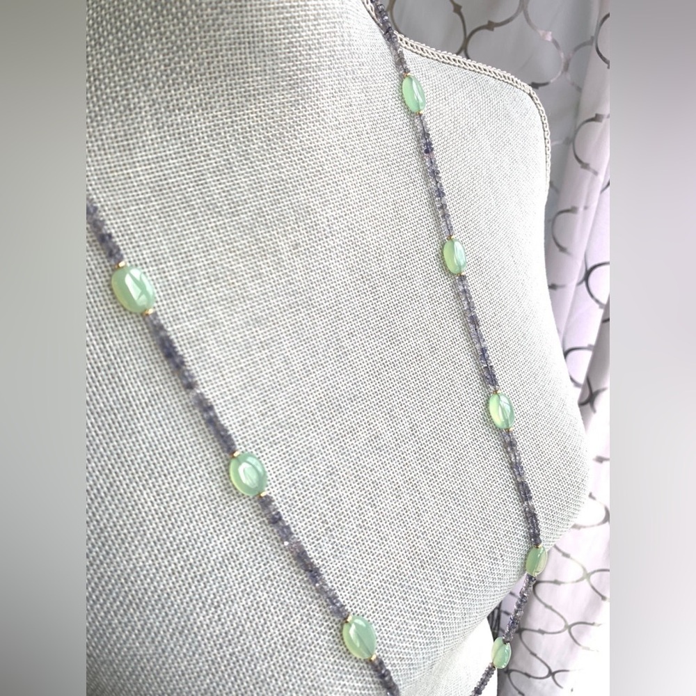 Zoe B 14K gold jade and amethyst beaded necklace - Picture 2 of 4